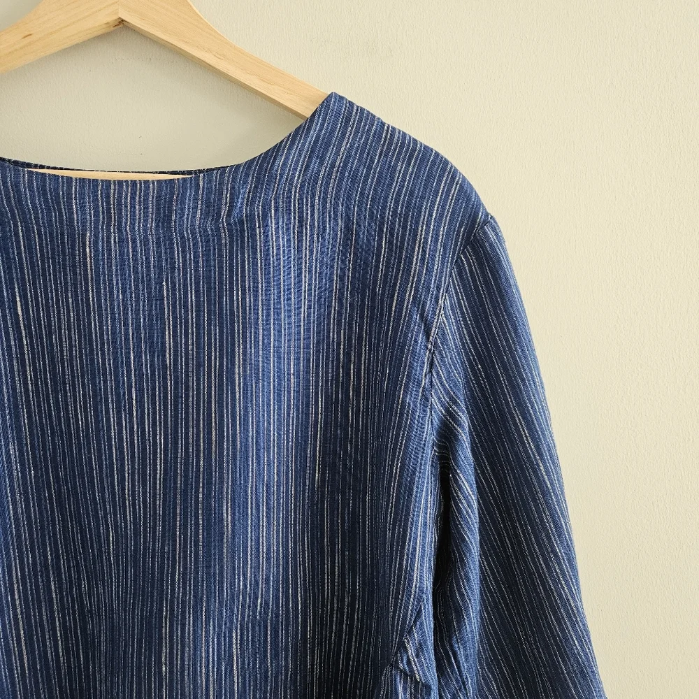 Lintico 100% Linen Florence Top Blue Women's Medium Striped Lagenlook - Picture 7 of 14